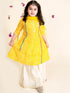Girls Yellow Leheriya Pure Cotton Kurta With Palazzos With Dupatta